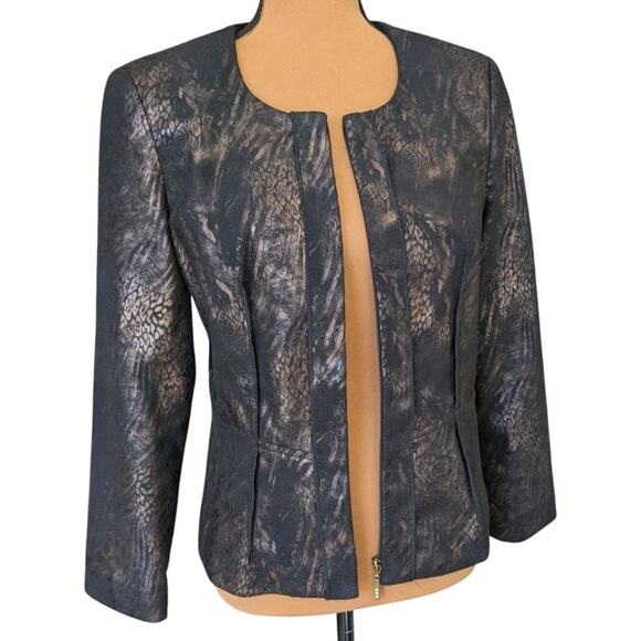 Y2K Metallic Animal Print Blazer 6P Kim Rogers Petites Jacket Faux Suede Zip Up - Picture 13 of 15